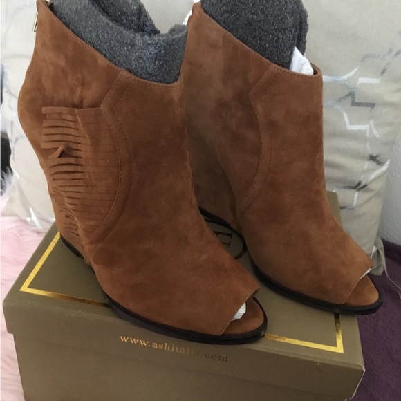 NWT Ash-Lynx Pep Toe Platform Wedge Leather “Cookie “ Low Ankle Boots 10M - Picture 3 of 14